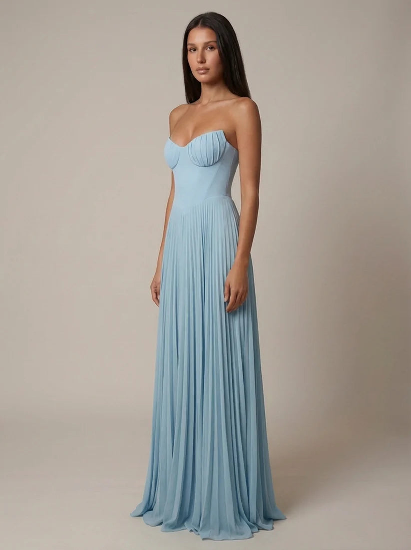Norah | Women's Pleated Sweetheart Neck Sleeveless Maxi Dress