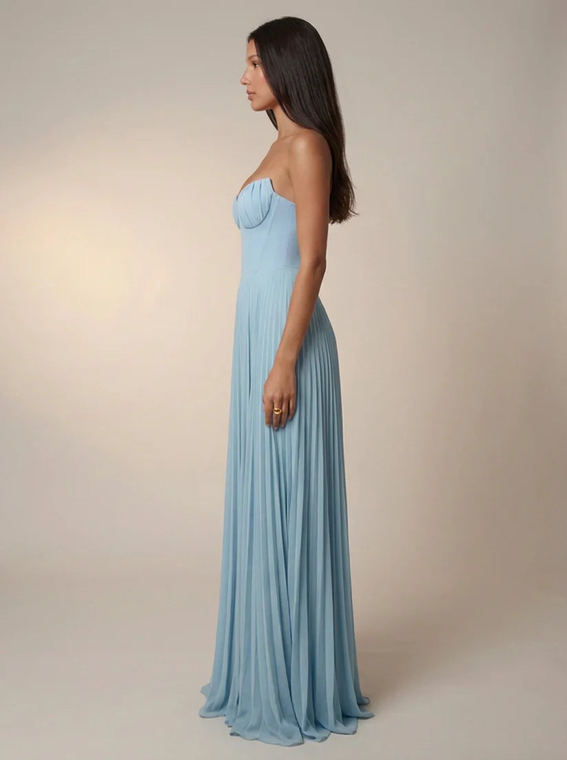 Norah | Women's Pleated Sweetheart Neck Sleeveless Maxi Dress