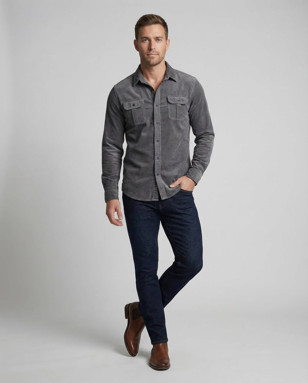 Norman | Men's Collared Long Sleeve Pocket Dress Shirt