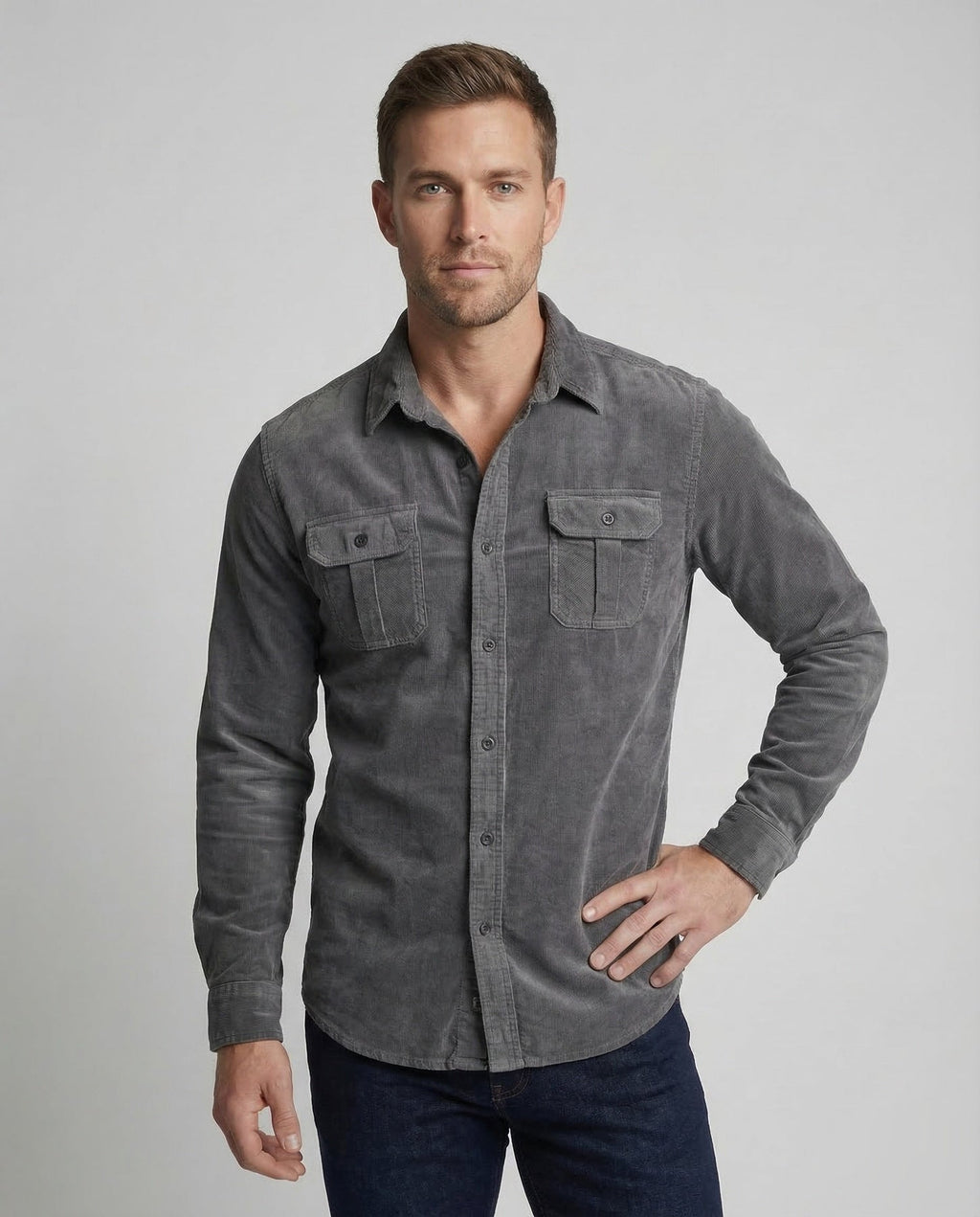 Norman | Men's Collared Long Sleeve Pocket Dress Shirt