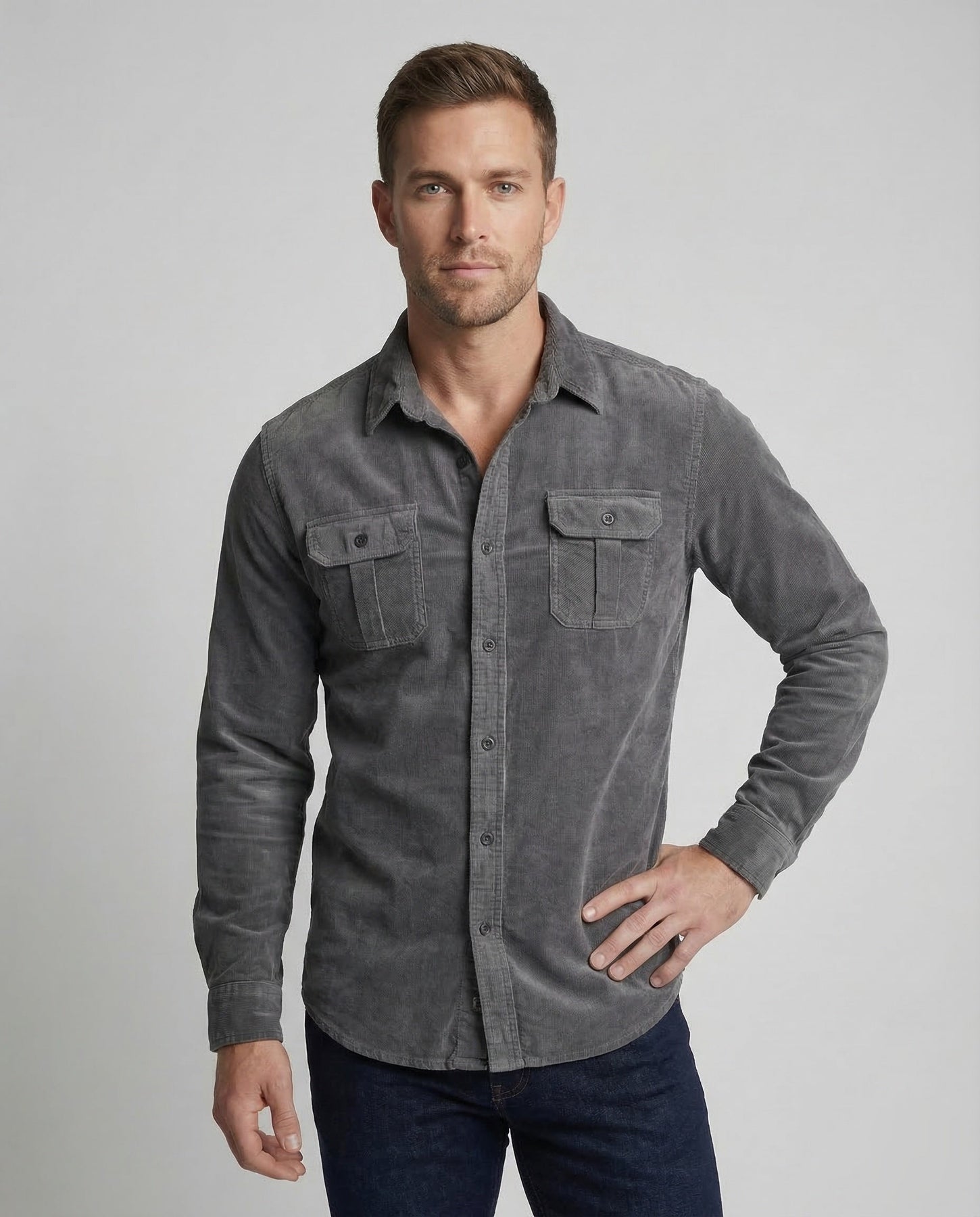 Norman | Men's Collared Long Sleeve Pocket Dress Shirt