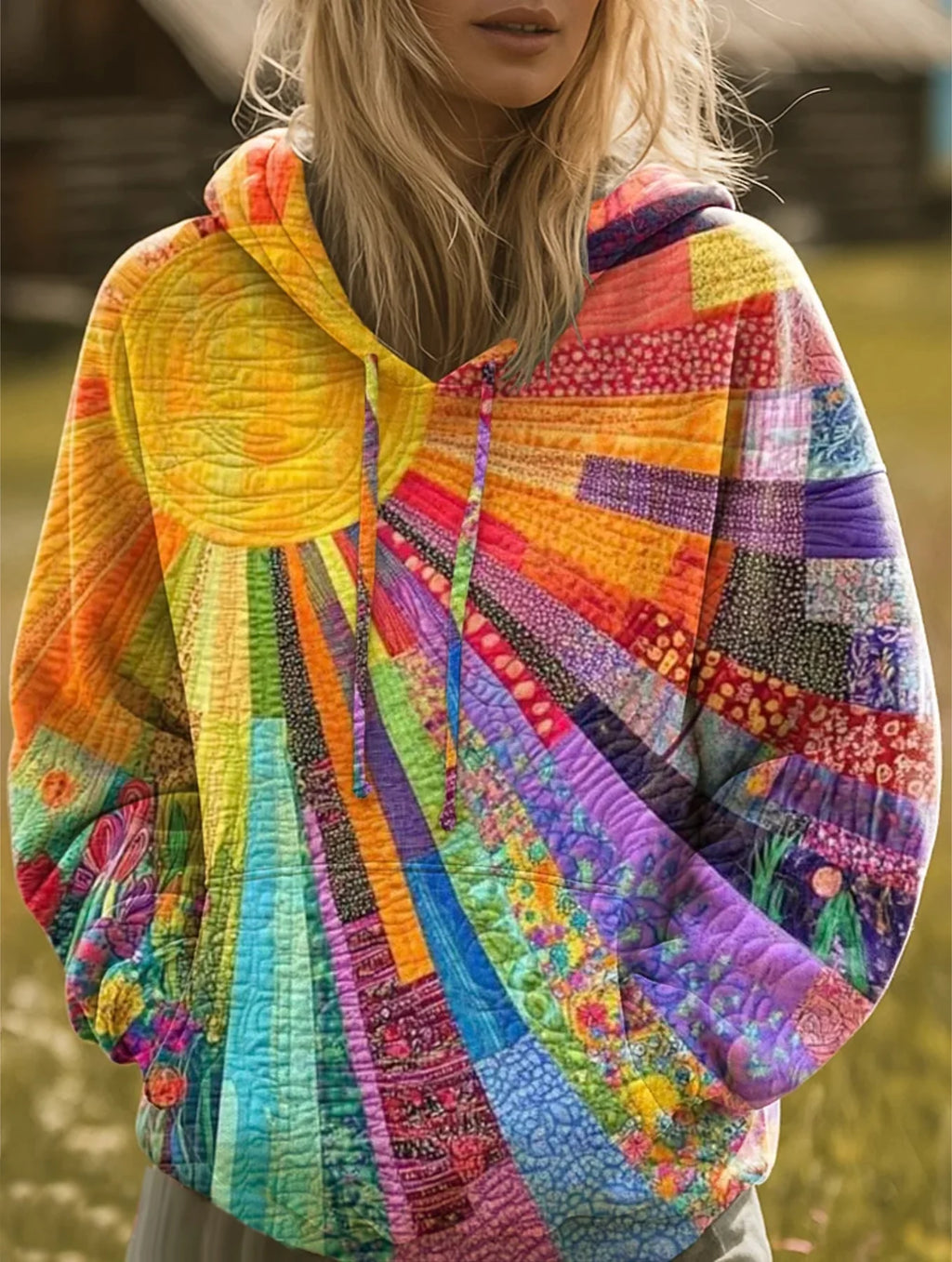 Odette | Women’s Drawstring Sunburst Print Long Sleeve Hoodie