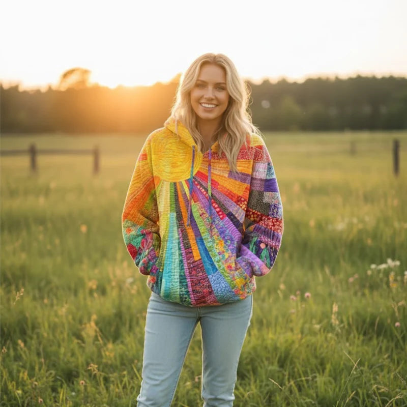 Odette | Women’s Drawstring Sunburst Print Long Sleeve Hoodie
