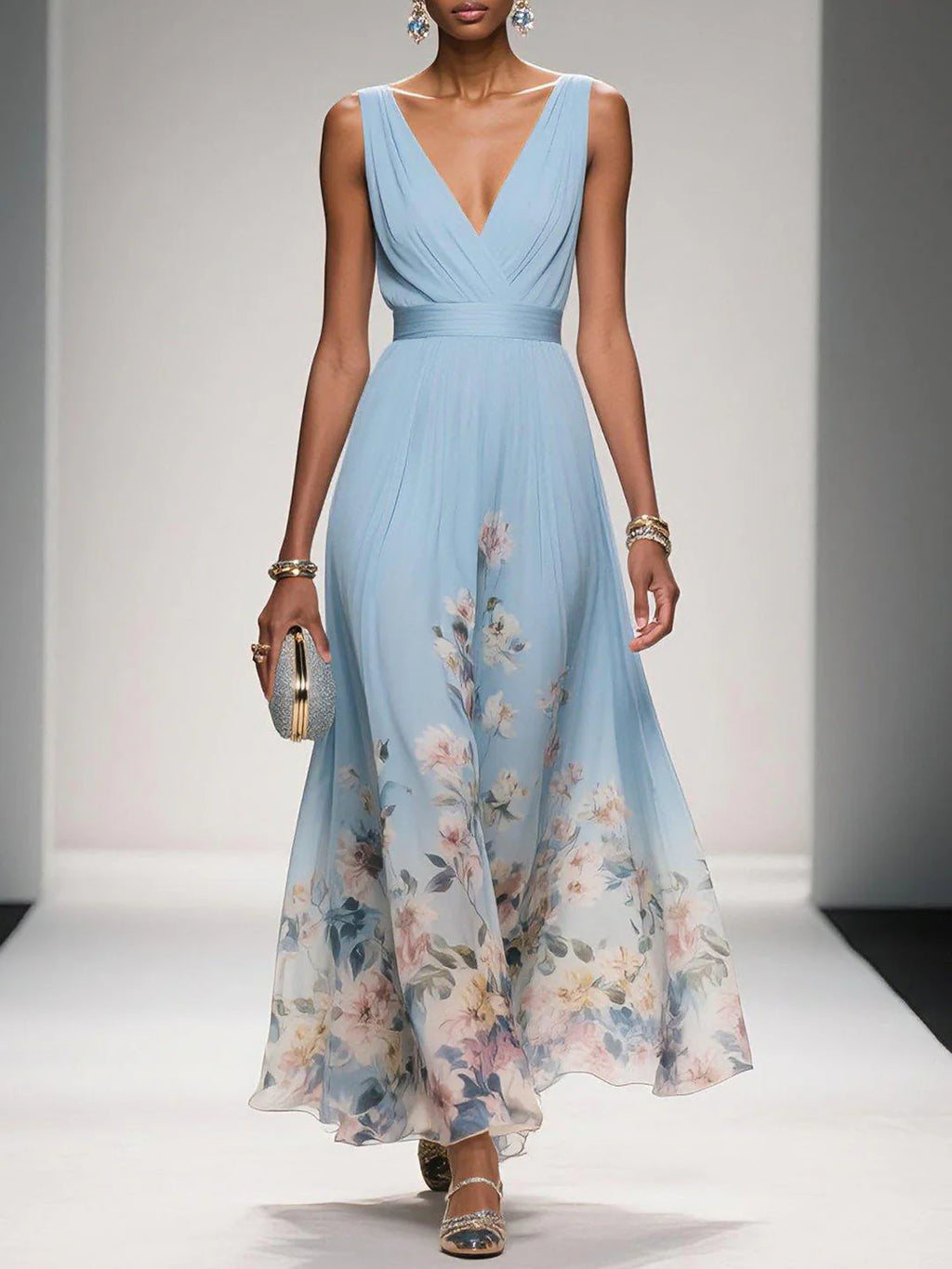 Olivia | Women’s Floral V Neck Sleeveless Maxi Dress