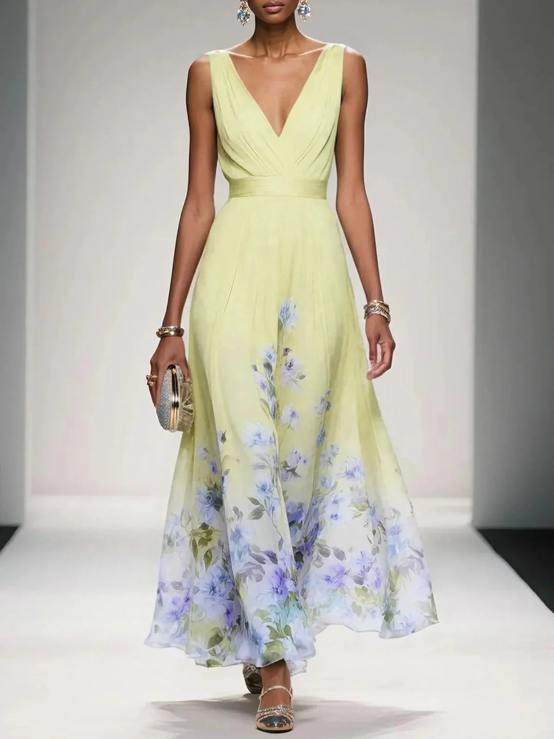 Olivia | Women’s Floral V Neck Sleeveless Maxi Dress
