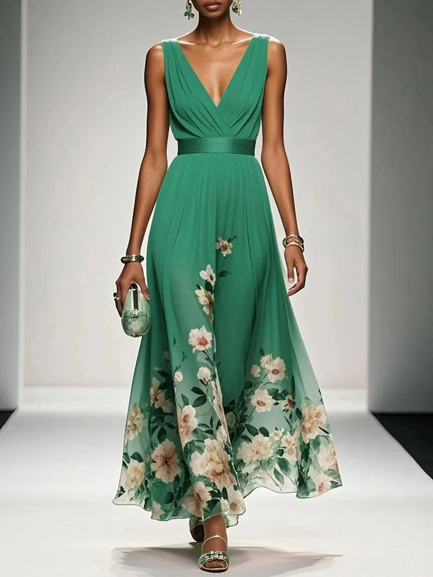 Olivia | Women’s Floral V Neck Sleeveless Maxi Dress