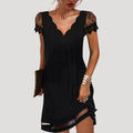 Olivia | Women’s Scalloped V Neck Black Short Sleeve Dress