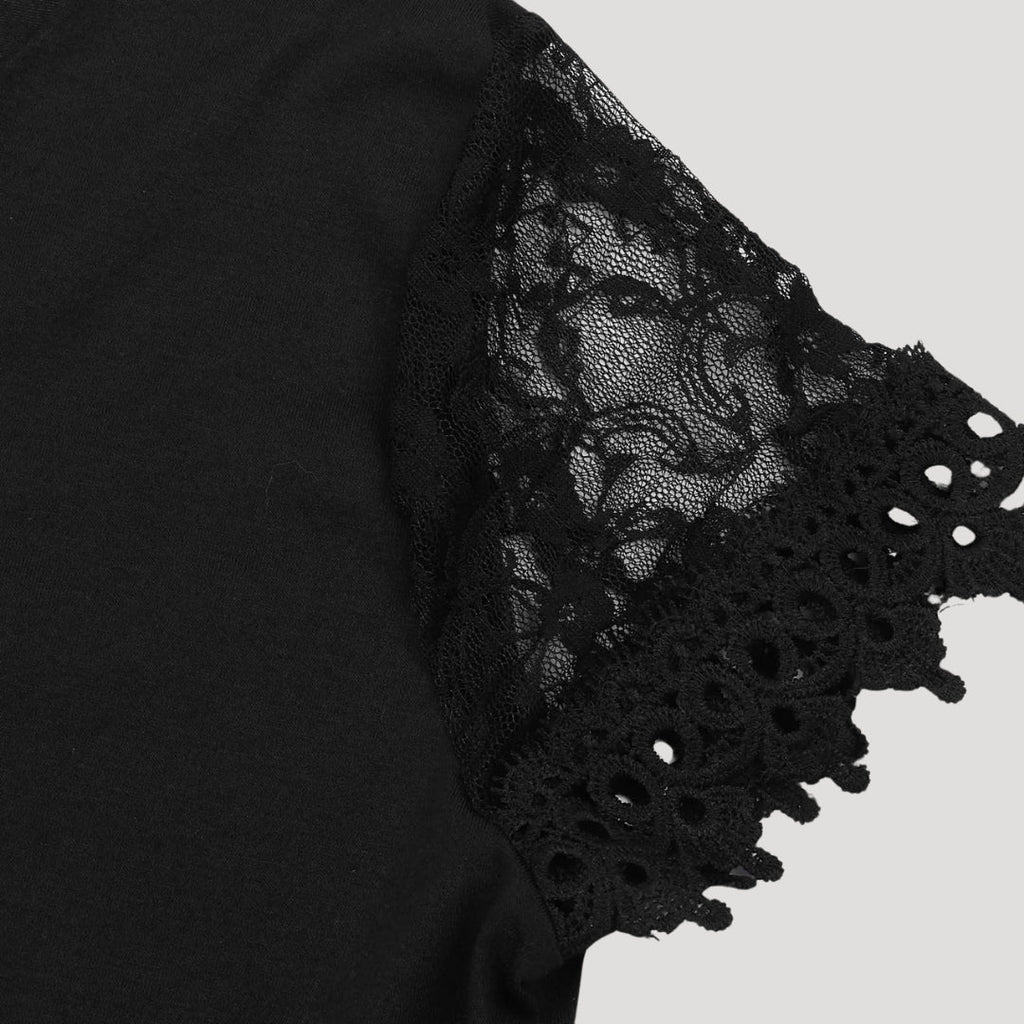 Olivia | Women’s Scalloped V Neck Black Short Sleeve Dress