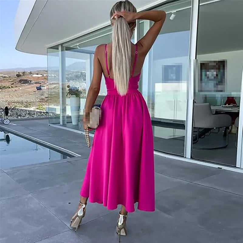 Oriana | Women's Sleeveless Cutout High Slit Flowy Midi Dress