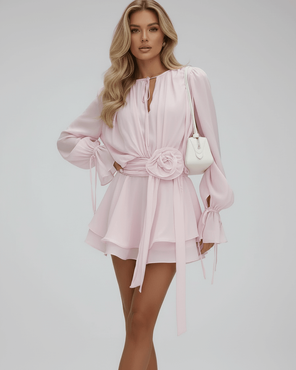 Pamela | Women's A Line Layered Floral Long Sleeve Mini Dress