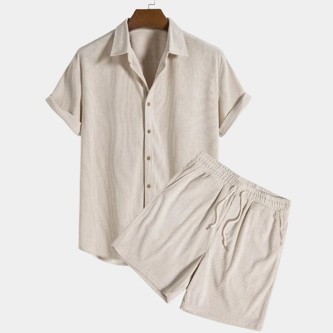 Patrick | Men's Collared Short Sleeve Drawstring Button Front Two Piece Set