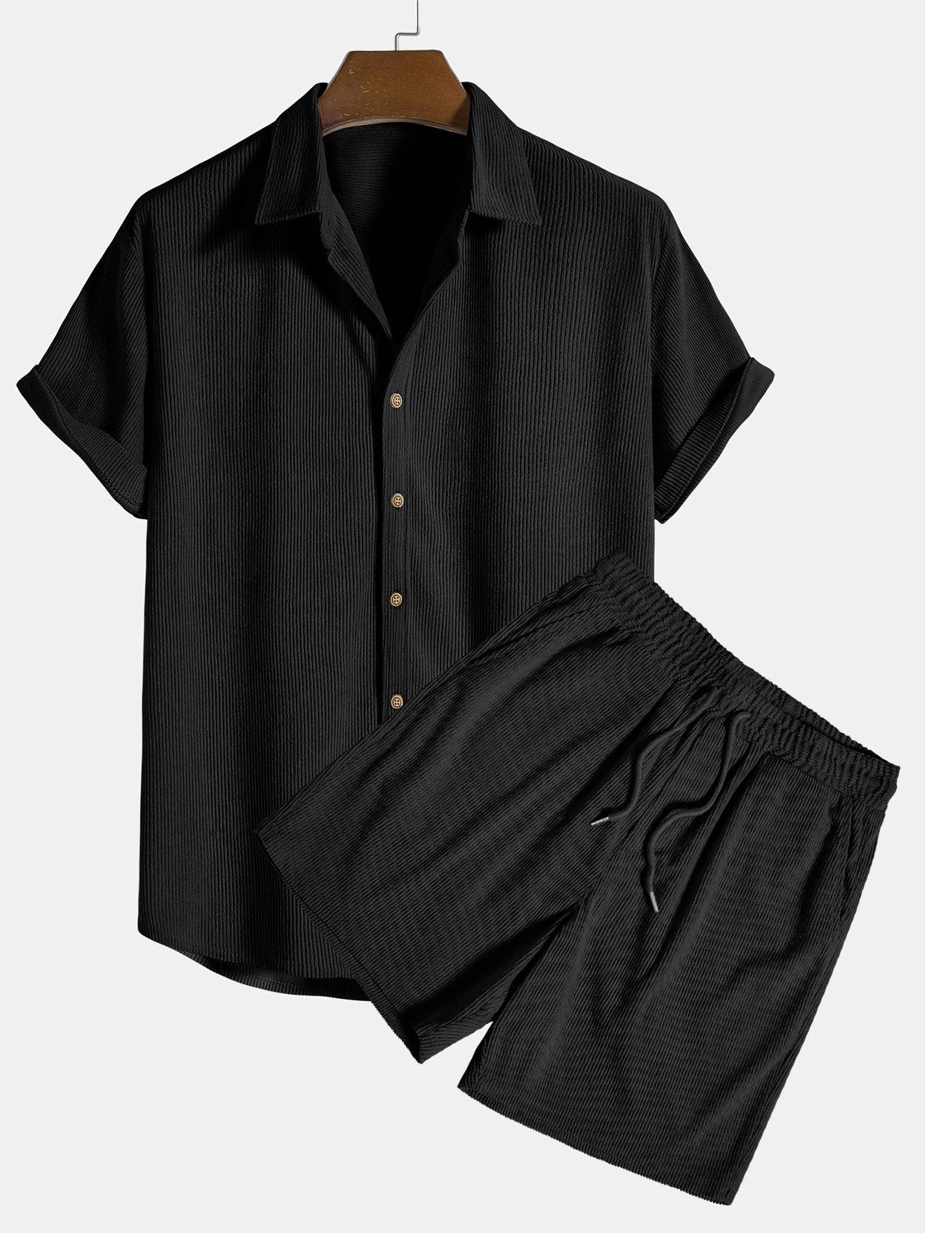 Patrick | Men's Collared Short Sleeve Drawstring Button Front Two Piece Set