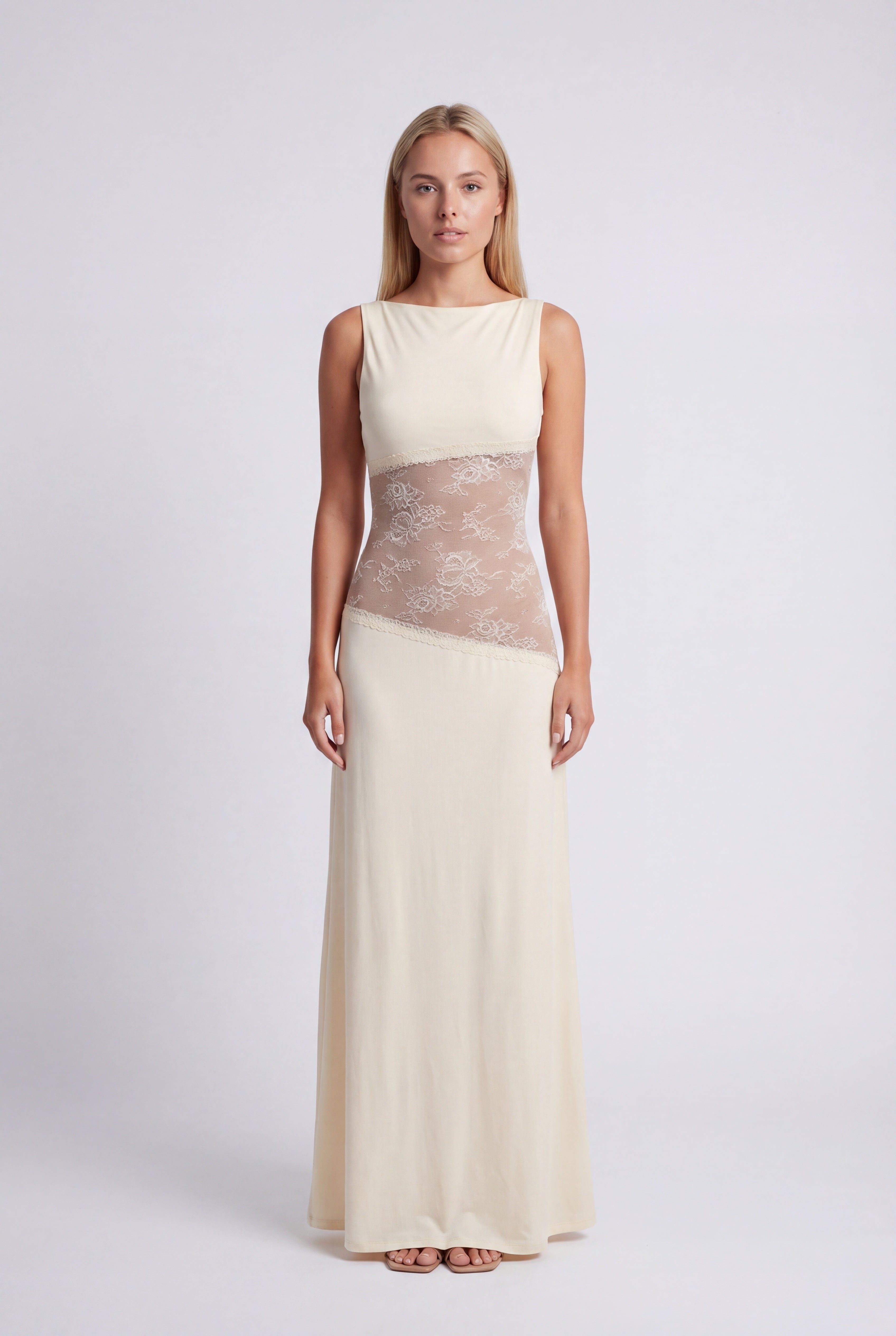 Pearl | Women's Fitted Sleeveless Boat Neck Maxi Dress