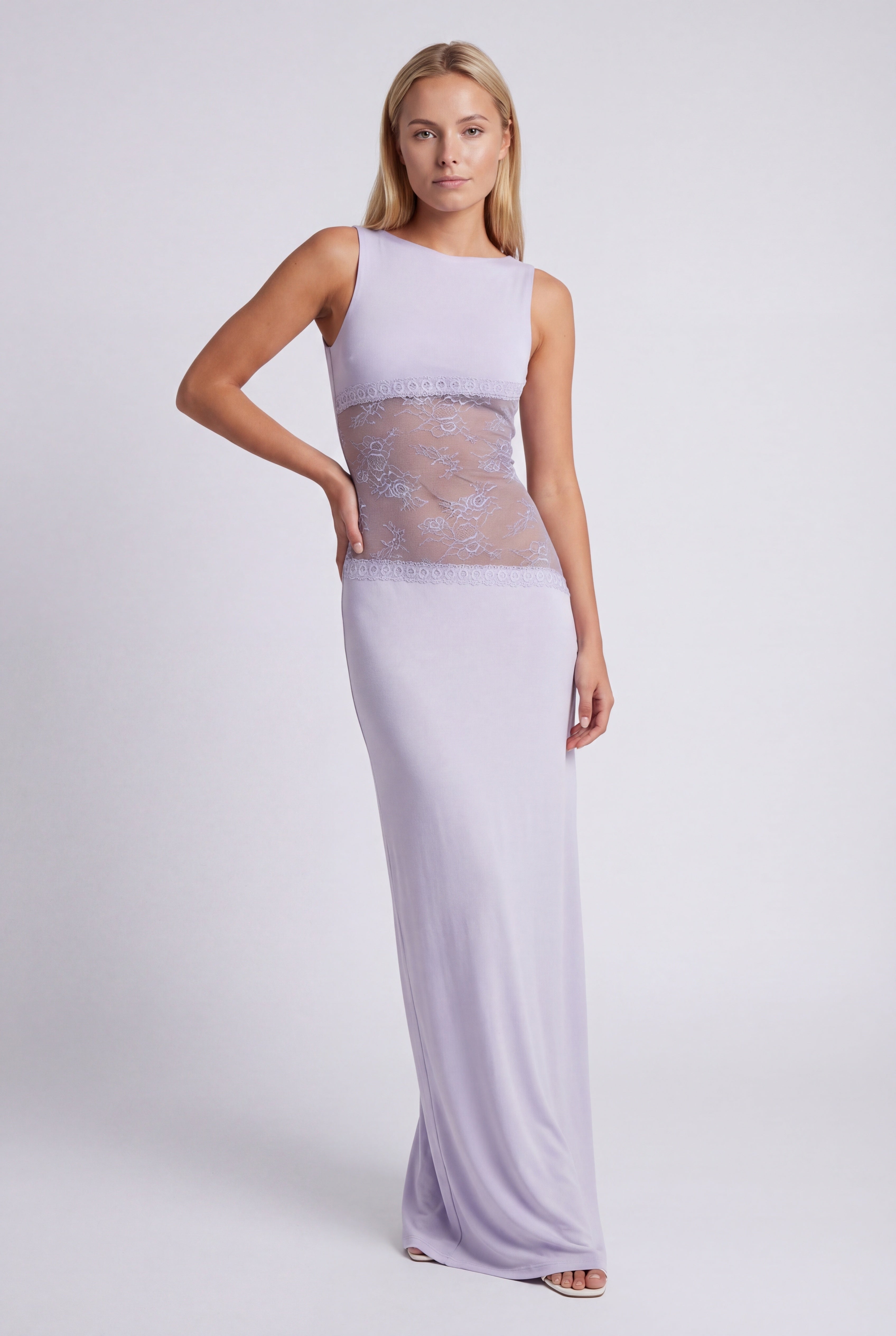 Pearl | Women's Fitted Sleeveless Boat Neck Maxi Dress