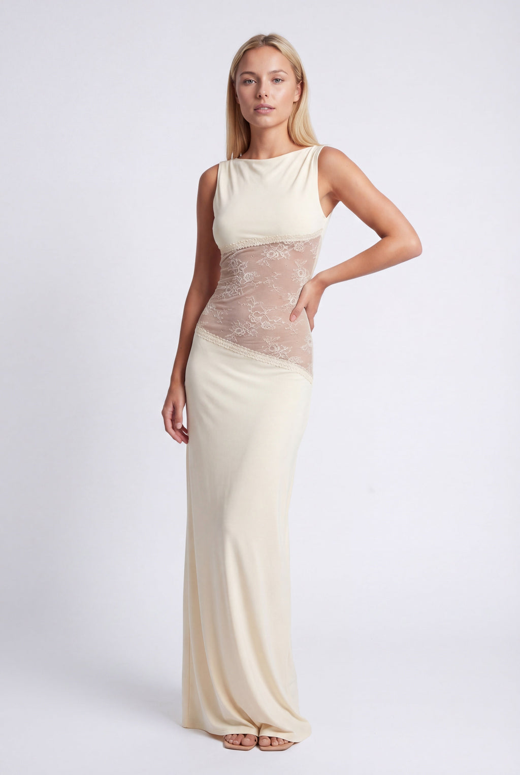 Pearl | Women's Fitted Sleeveless Boat Neck Maxi Dress