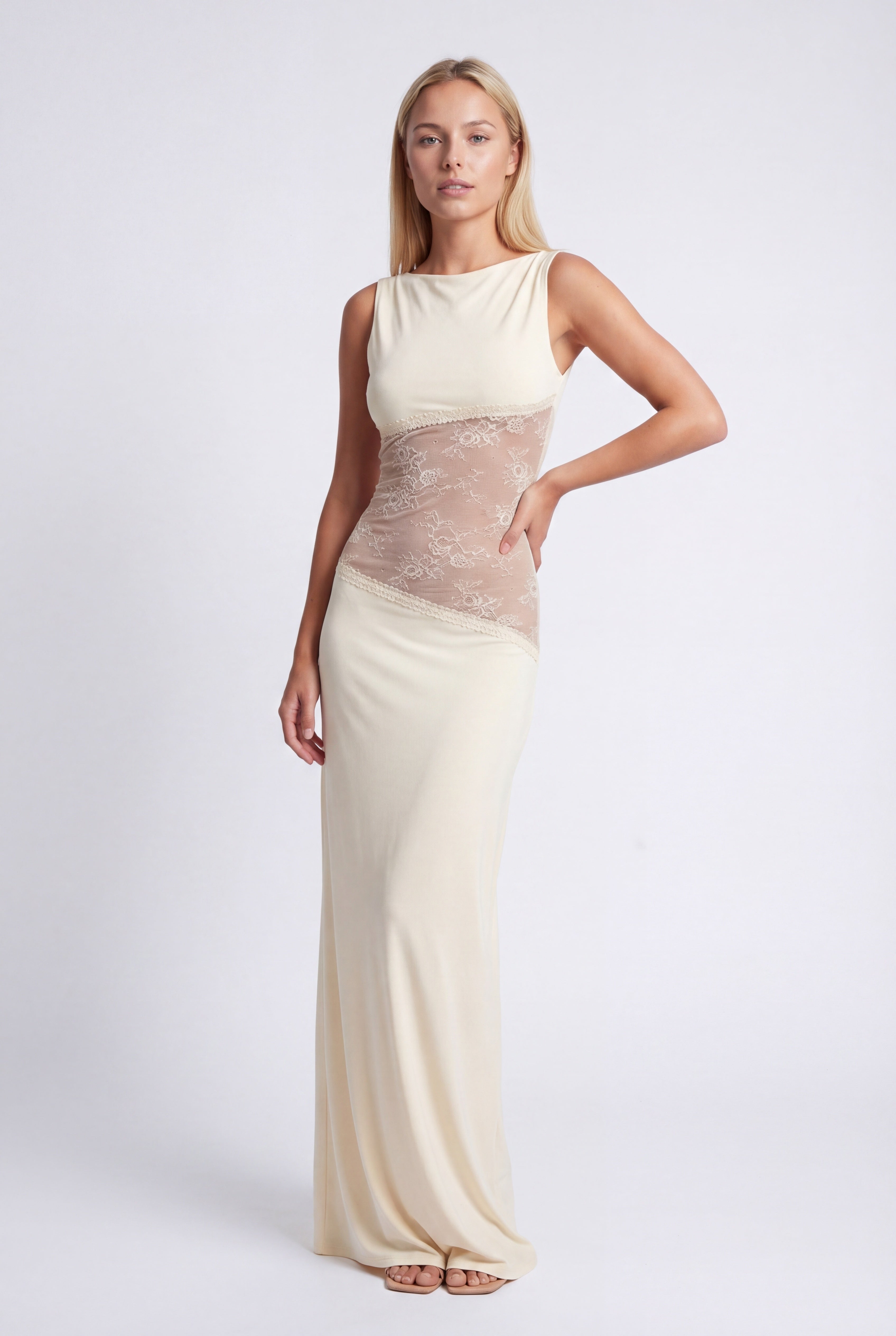 Pearl | Women's Fitted Sleeveless Boat Neck Maxi Dress