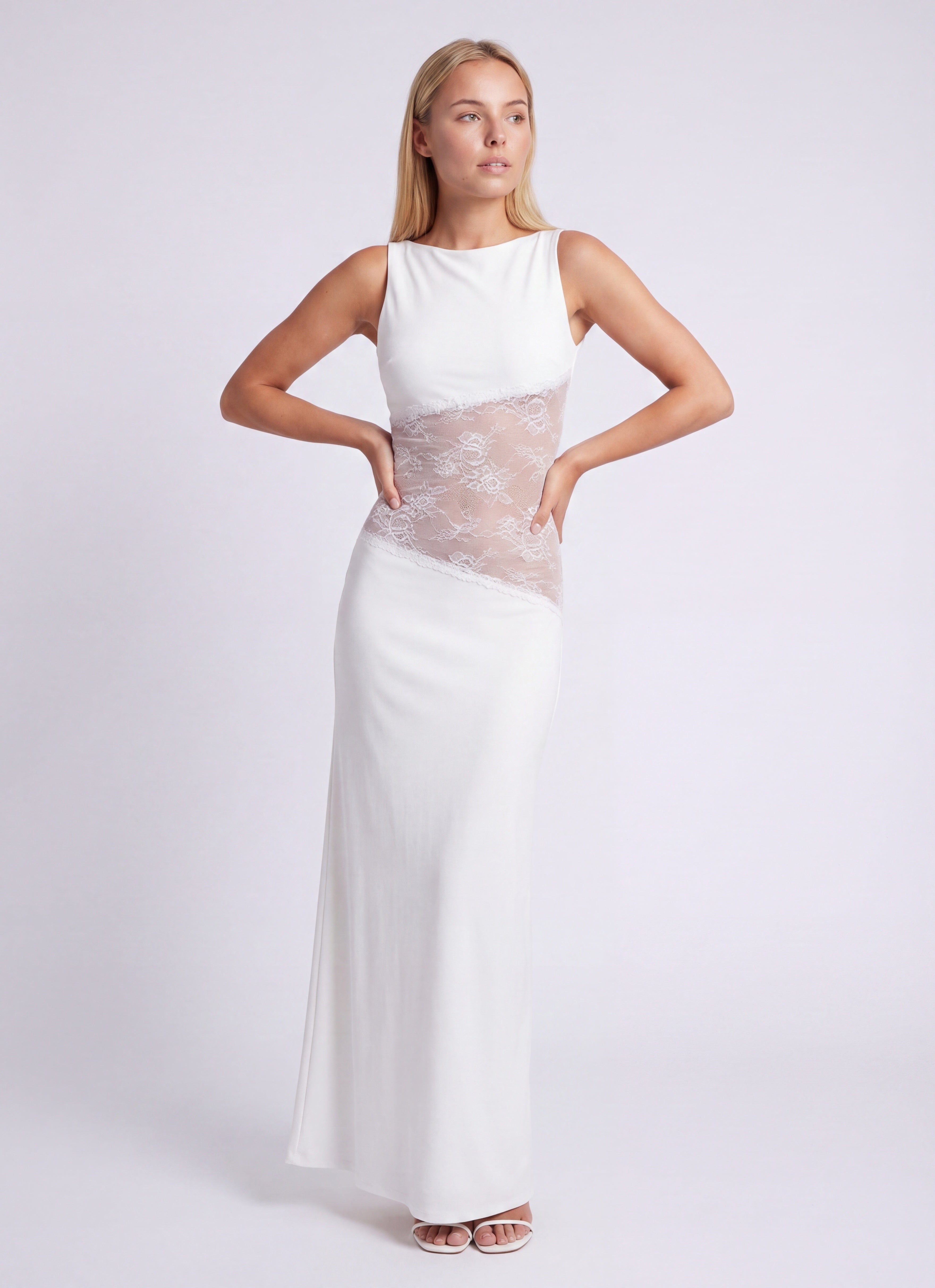 Pearl | Women's Fitted Sleeveless Boat Neck Maxi Dress
