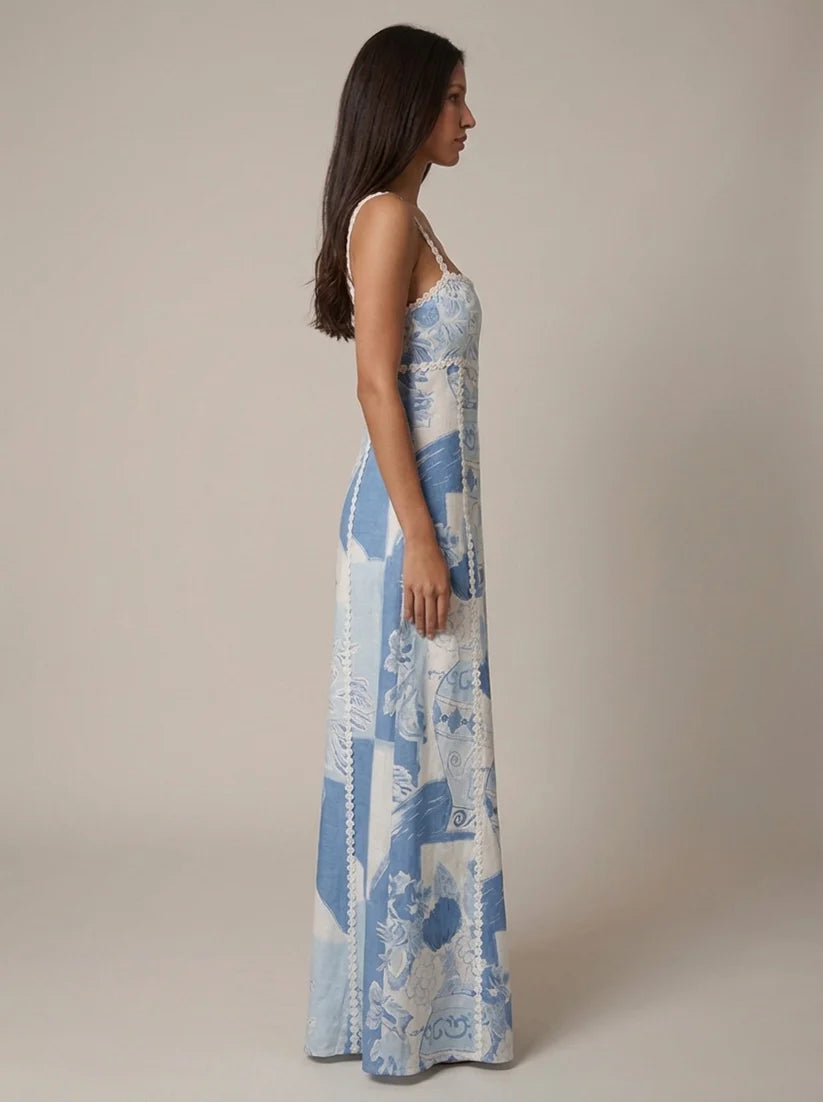 Rachael | Women's Patterned A-Line Square Neck Flowy Maxi Dress