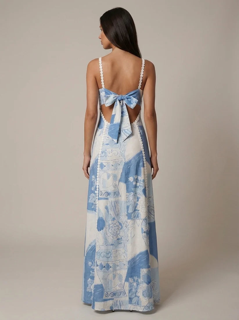 Rachael | Women's Patterned A-Line Square Neck Flowy Maxi Dress