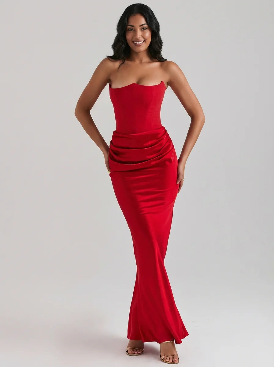 Rachel | Women’s Corset Style Strapless Event Maxi Dress
