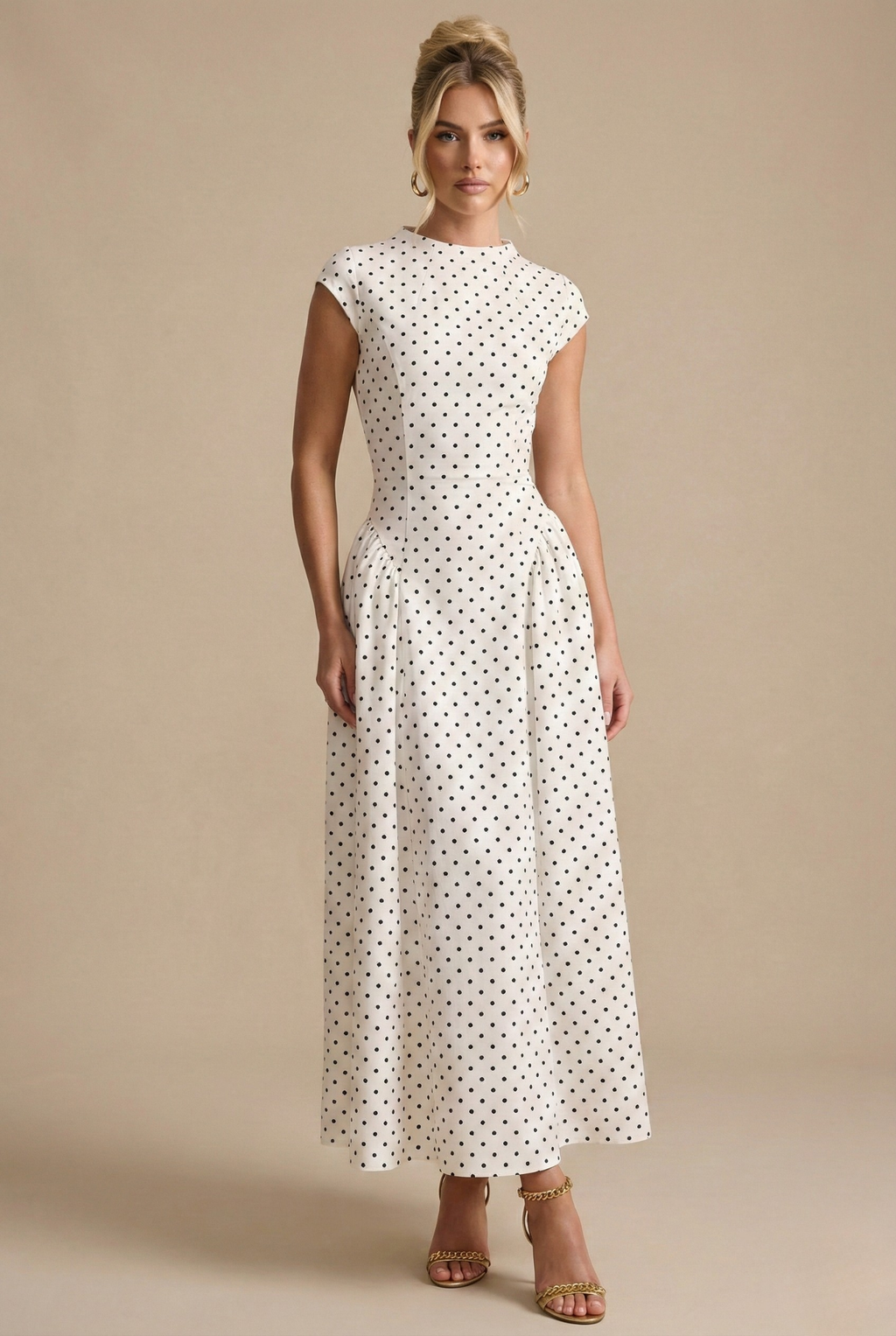 Rachel | Women's Polka Dot High Neck Wedding Guest Maxi Dress