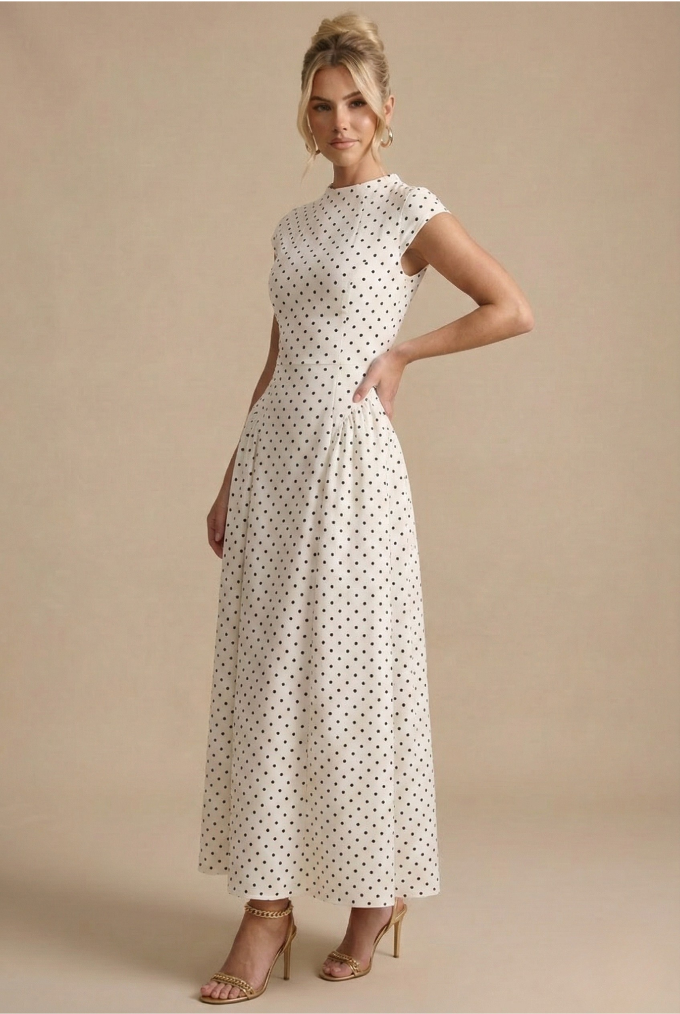 Rachel | Women's Polka Dot High Neck Wedding Guest Maxi Dress