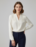 Rachelle | Women's Pleated Long Sleeve V Neck Blouse