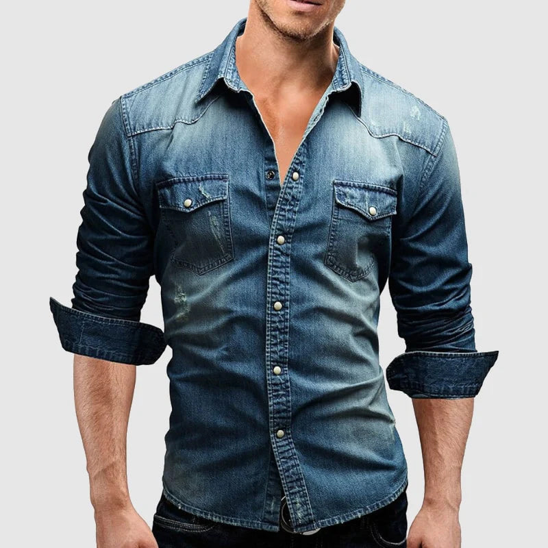 Randall | Men's Fitted Button Down Pocket Denim Shirt