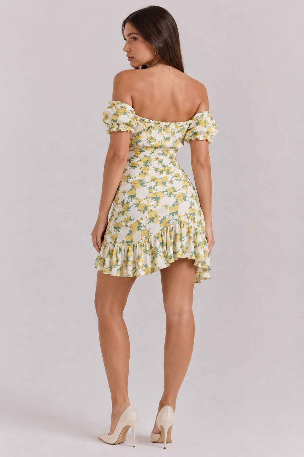 Raven | Women’s Asymmetric V Neck Puff Sleeve Mini Dress