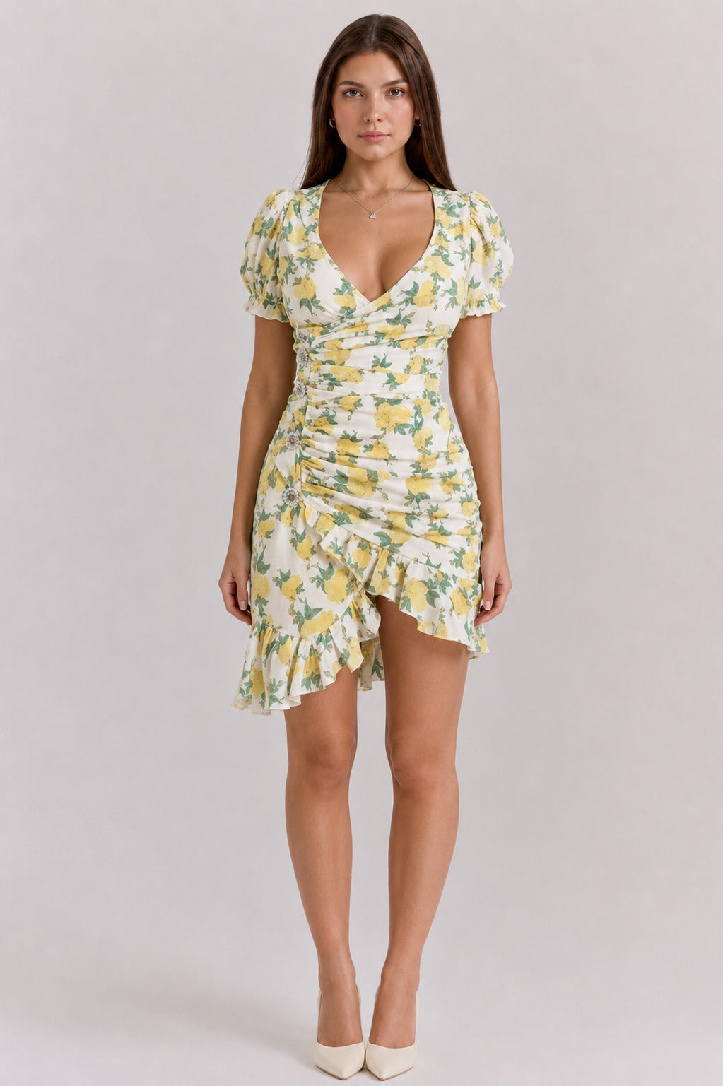 Raven | Women’s Asymmetric V Neck Puff Sleeve Mini Dress