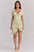 Raven | Women’s Asymmetric V Neck Puff Sleeve Mini Dress