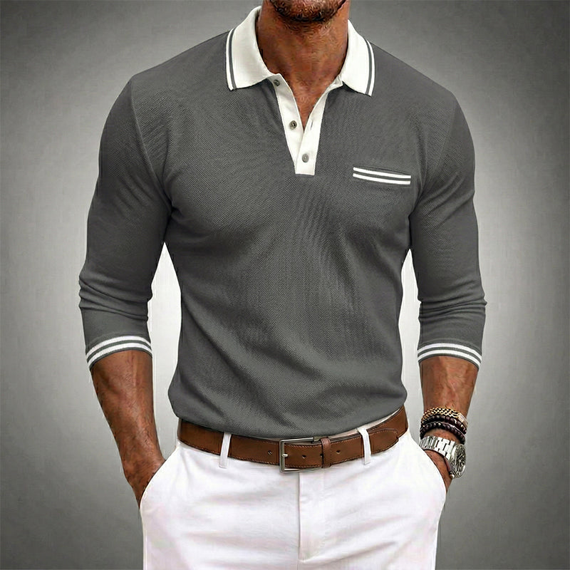 Reed | Men's Turn Down Collar Long Sleeve Pocket Polo Shirt
