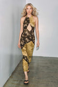 Regina | Women’s Backless Floral Cut Out Halter Neck Maxi Dress
