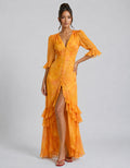 Renee | Women’s V Neck Tiered Ruffled Bishop Sleeve Maxi Dress