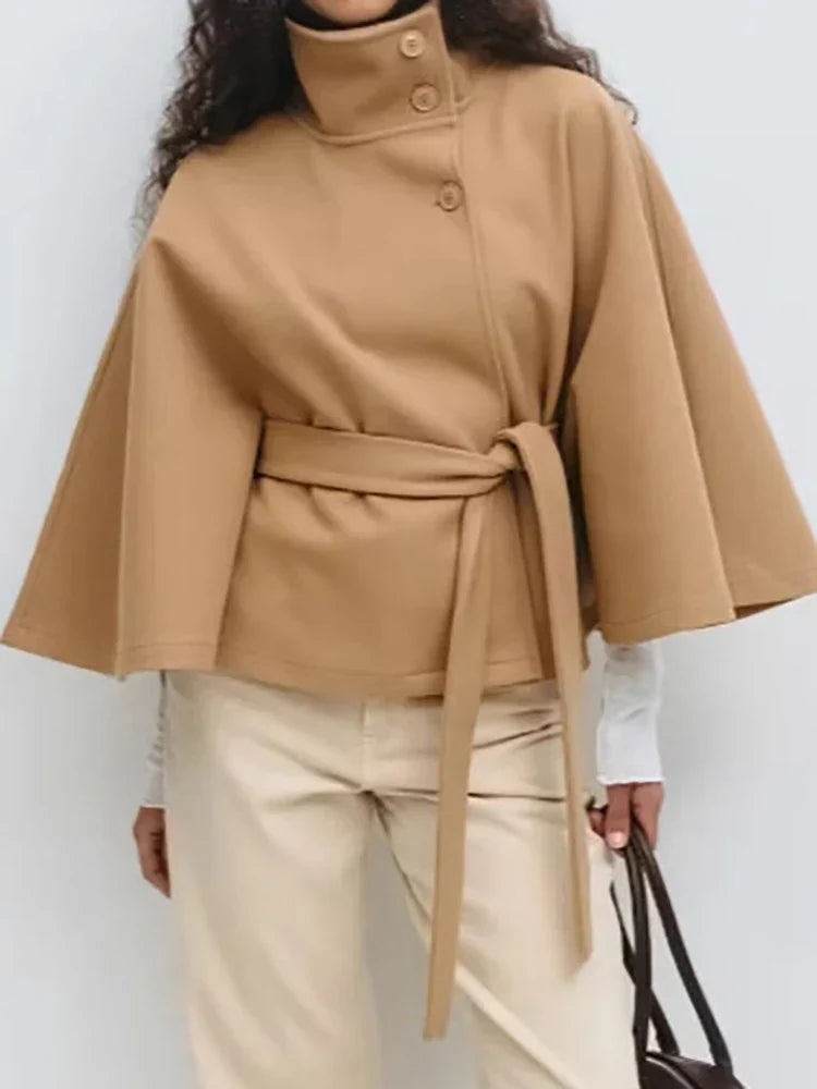 Rhona | Women’s Batwing Sleeve Button Front High Collar Jacket