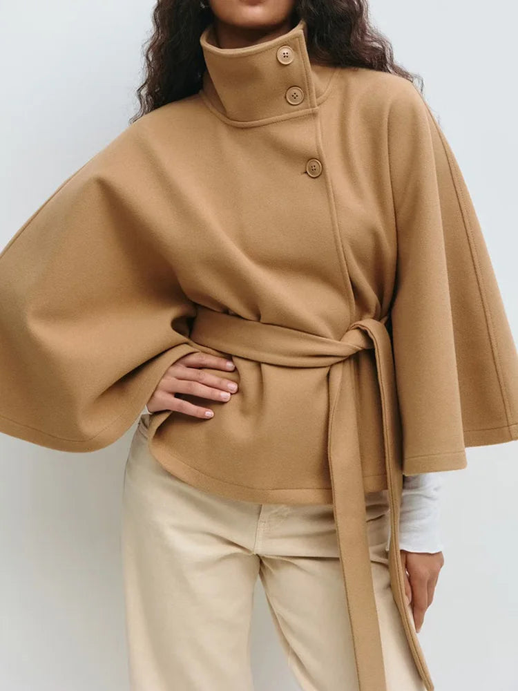 Rhona | Women’s Batwing Sleeve Button Front High Collar Jacket
