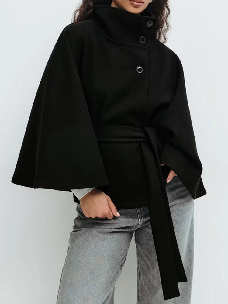 Rhona | Women’s Batwing Sleeve Button Front High Collar Jacket
