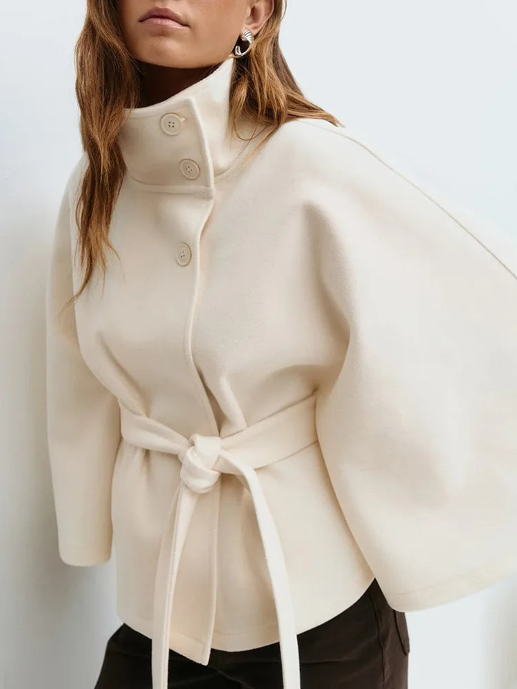 Rhona | Women’s Batwing Sleeve Button Front High Collar Jacket