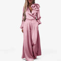 Roisin | Women’s Wide Leg V Neck Long Sleeve Two Piece Set