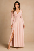 Romilly | Women’s Long Sleeve Cut Out V Neck Flowy Maxi Dress