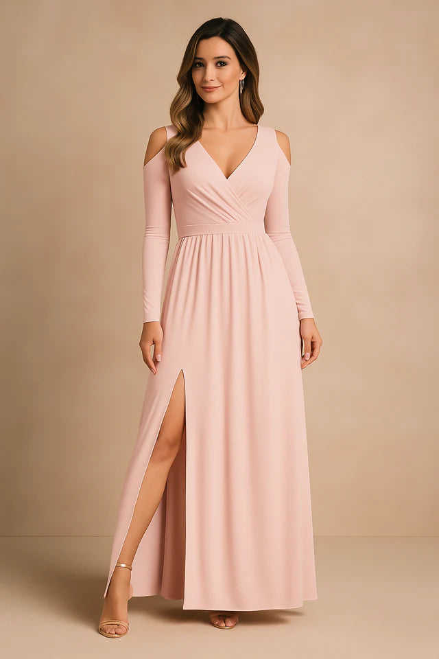Romilly | Women’s Long Sleeve Cut Out V Neck Flowy Maxi Dress