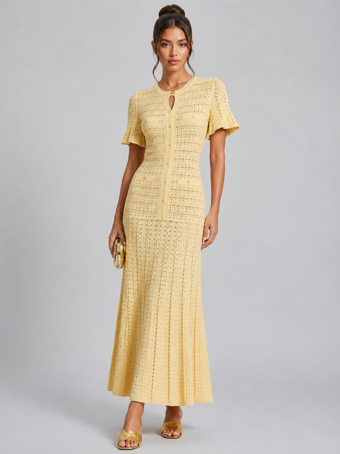 Rosalind | Women’s Button Up Keyhole Round Neck Two Piece Set