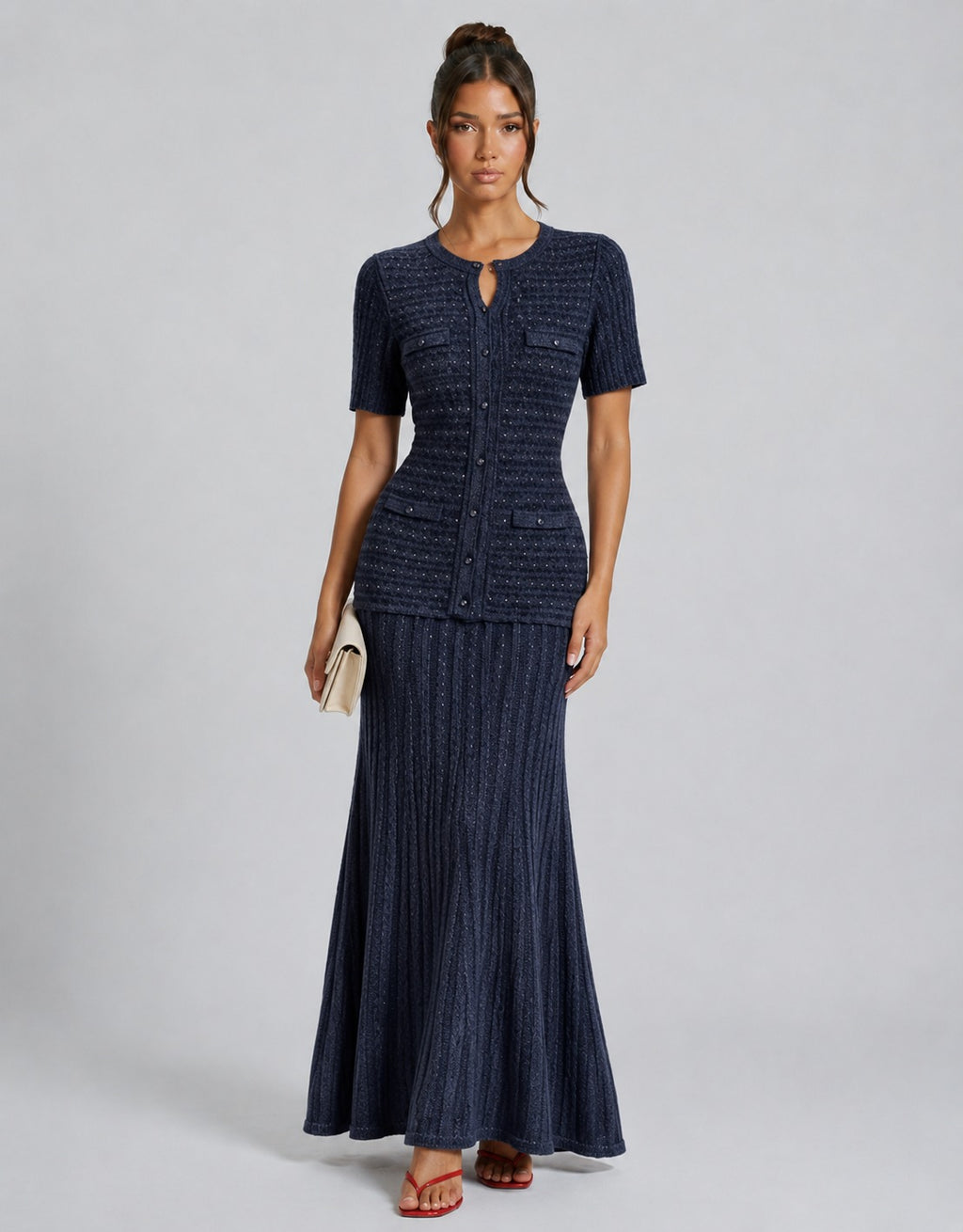 Rosalind | Women’s Button Up Keyhole Round Neck Two Piece Set