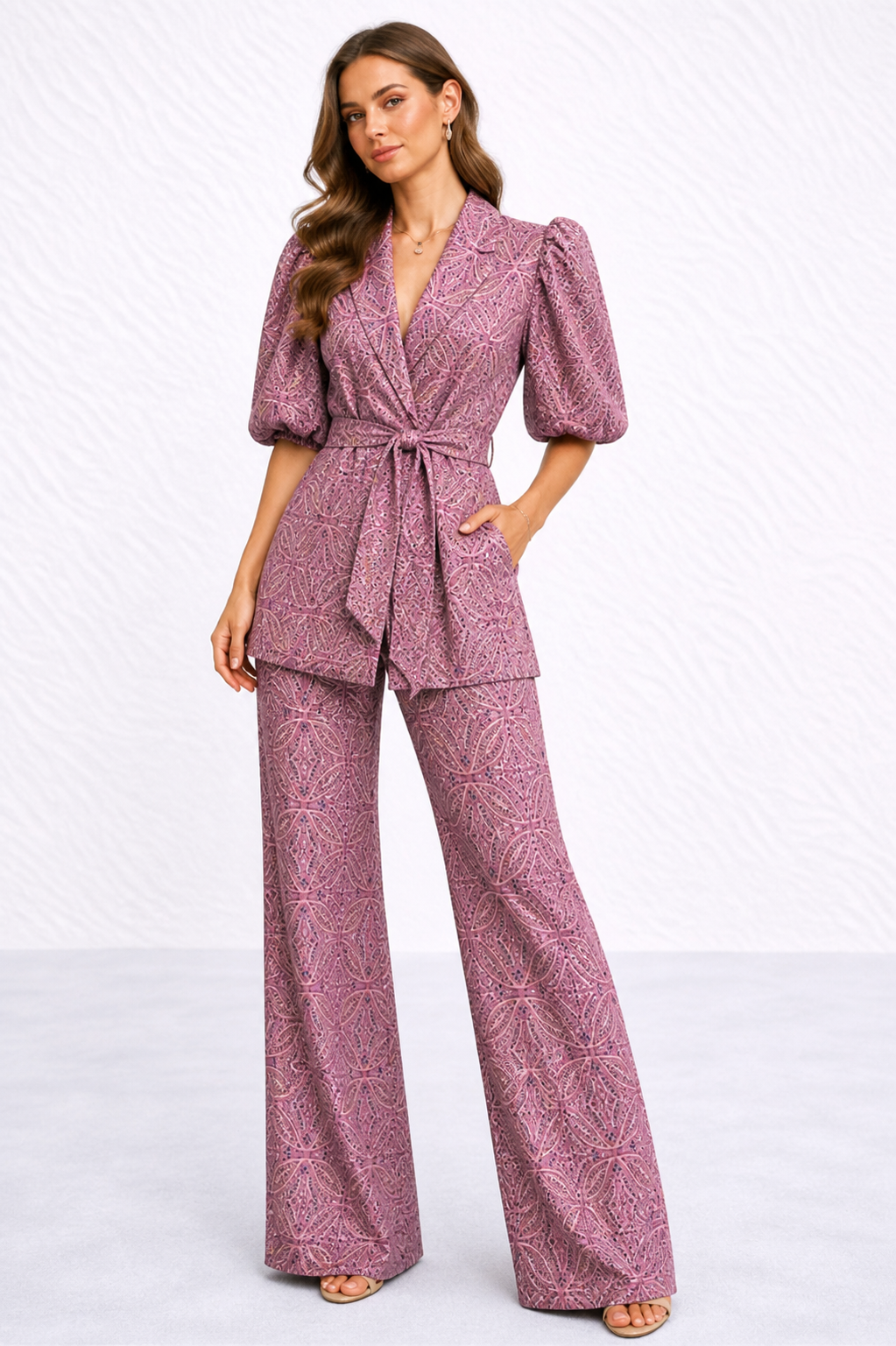 Rosie | Women’s Waist Tie Puff Sleeve Matching Two Piece Set