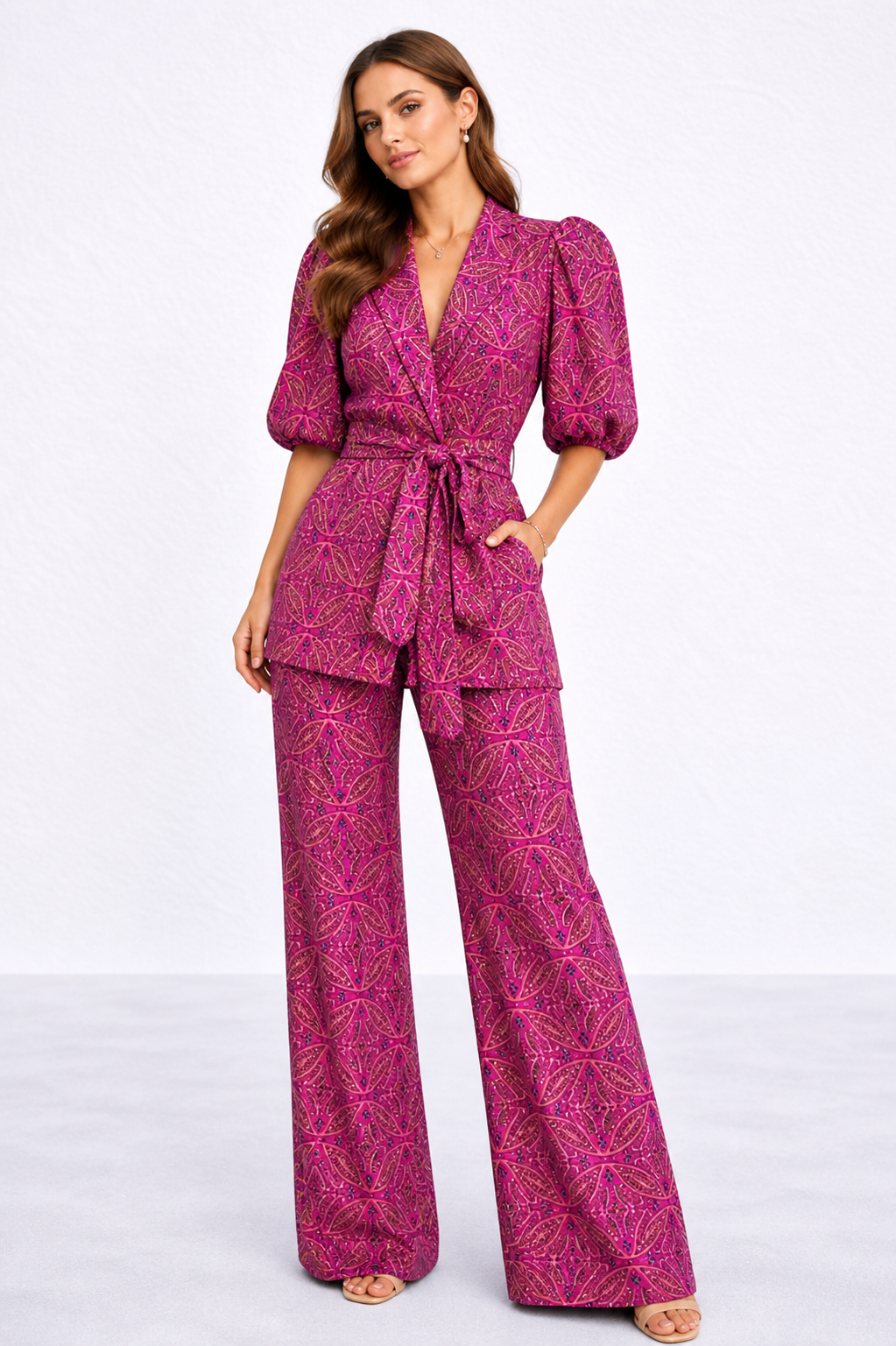 Rosie | Women’s Waist Tie Puff Sleeve Matching Two Piece Set