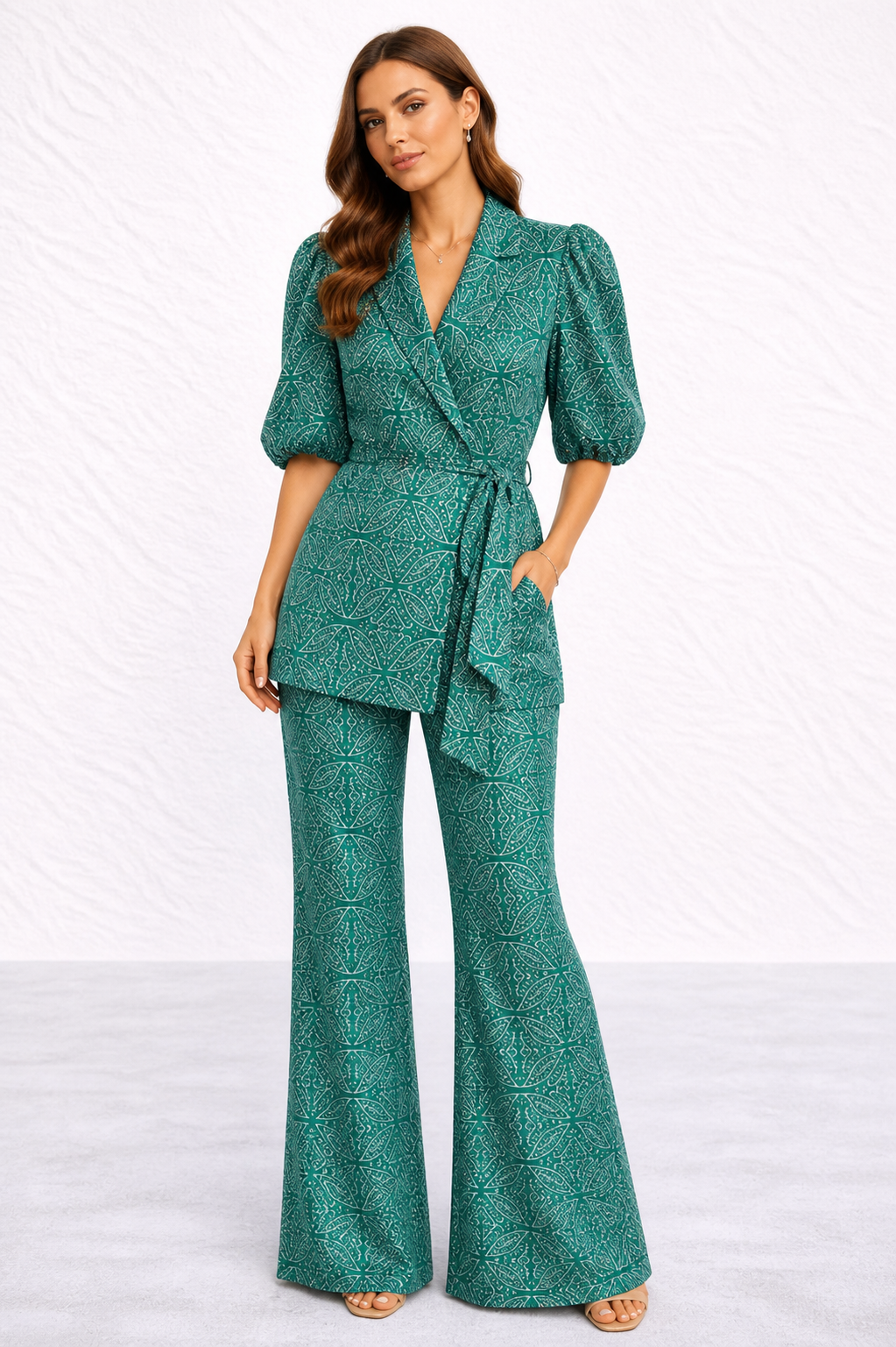 Rosie | Women’s Waist Tie Puff Sleeve Matching Two Piece Set