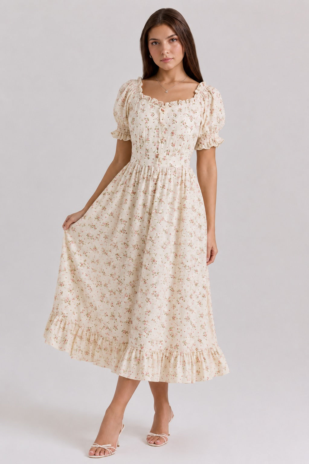 Sabine | Women’s Floral Square Neck Ruffled Midi Dress