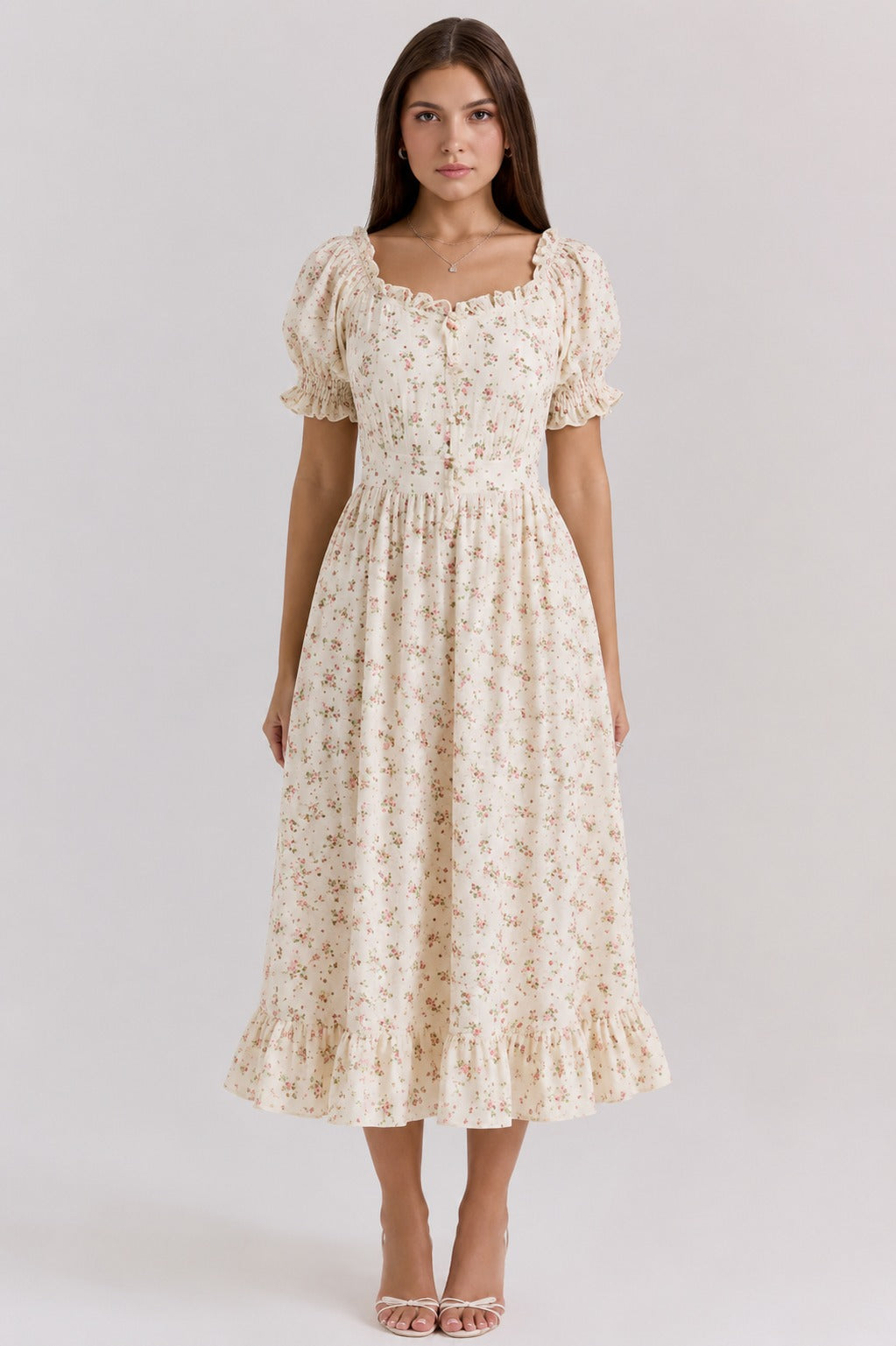 Sabine | Women’s Floral Square Neck Ruffled Midi Dress