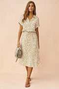 Samira | Women’s Short Sleeve V Neck Waist Tie Flowy Midi Dress