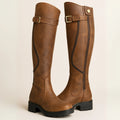 Sandra | Women’s Buckled Low Block Round Toe Knee High Boots